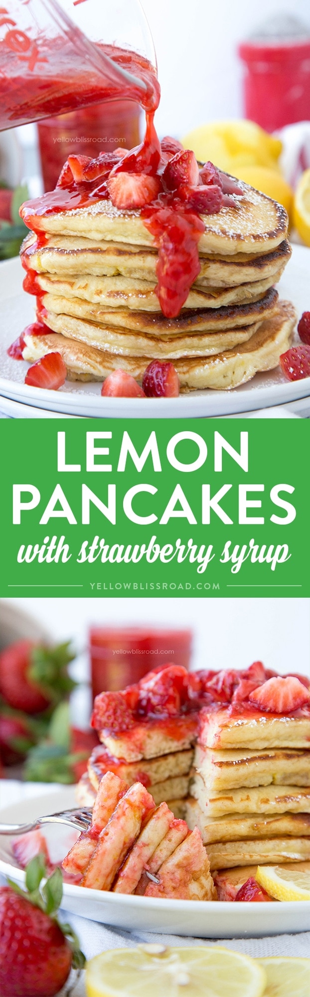 Lemon Pancakes with Fresh Homemade Strawberry Syrup - for brunch, breakfast or even dinner!