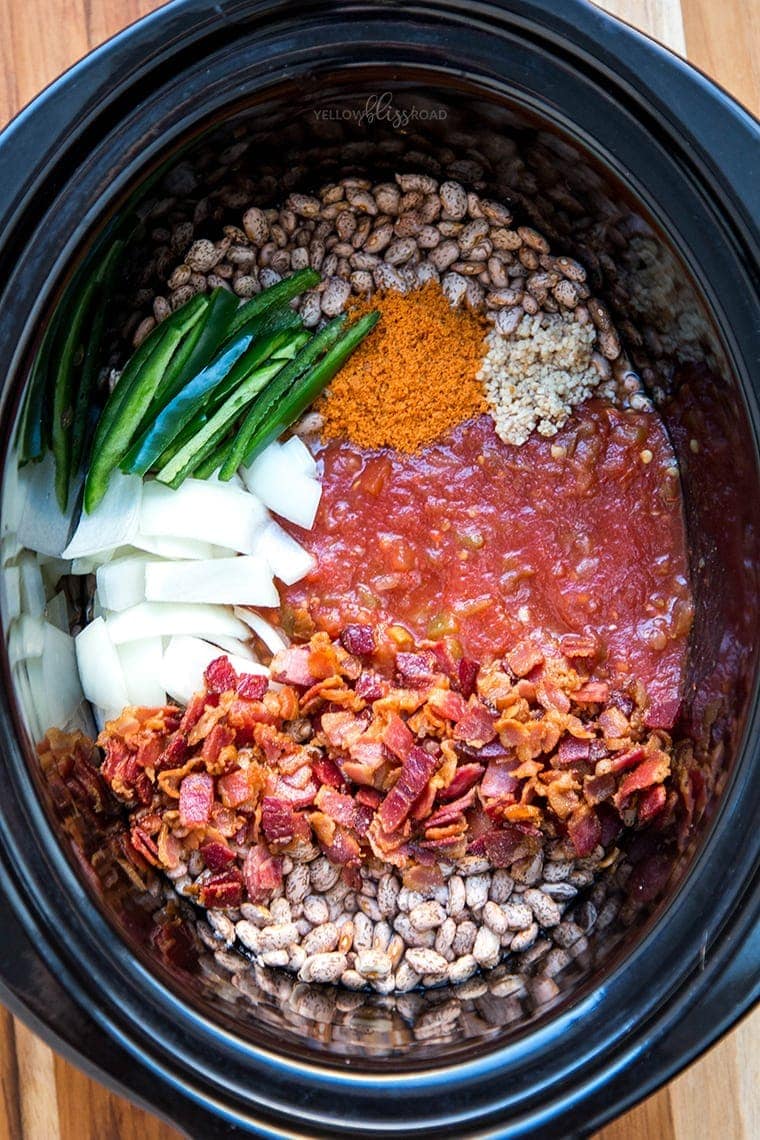 Slow Cooker Mexican Beans ingredients in a crock pot