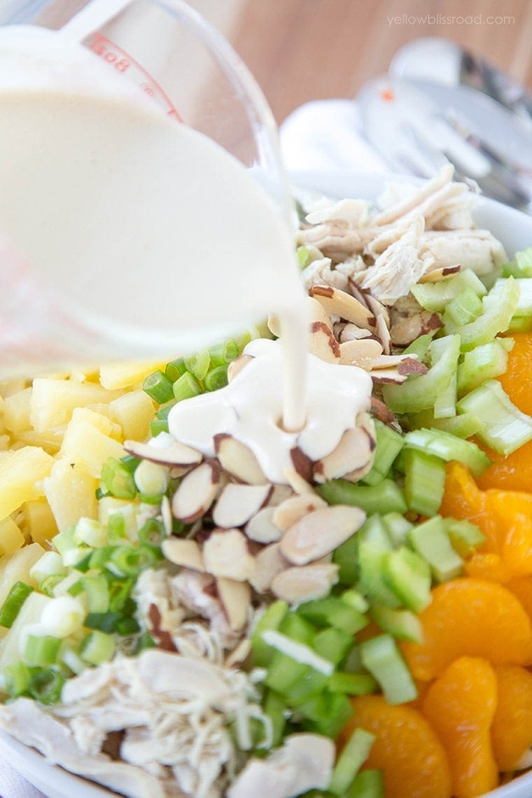 Tropical Chicken Pasta Salad with a creamy Greek Yogurt vinaigrette