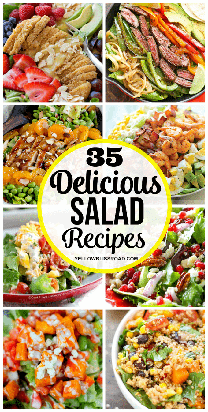 35 Delicious salad recipes that will inspire you in the kitchen and in the belly! From salads with chicken to salads with fruit there is something for everyone.