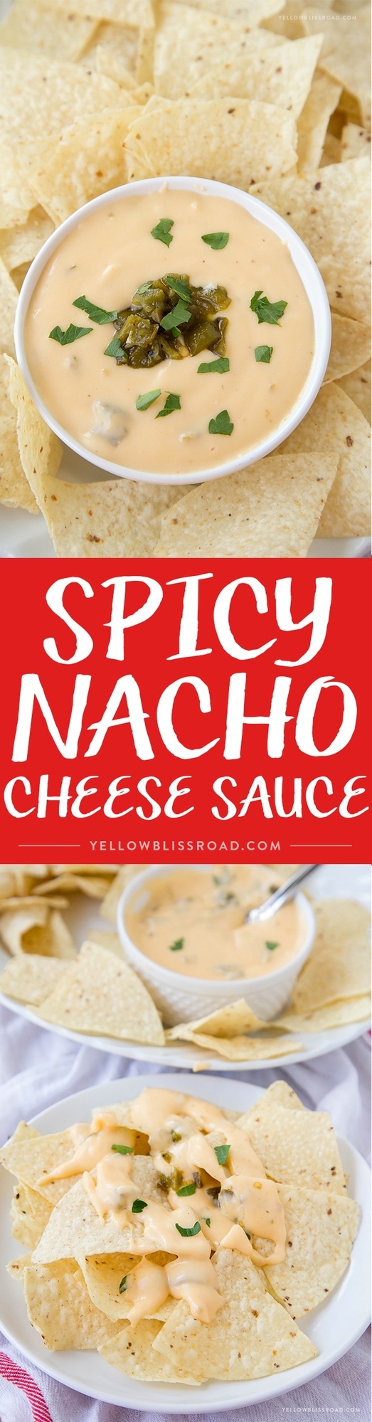Easy Homemade Spicy Nacho Cheese Sauce - A delicious cheese sauce with jalapenos that's ready in just 5 minutes! Great for nachos, tacos and more!