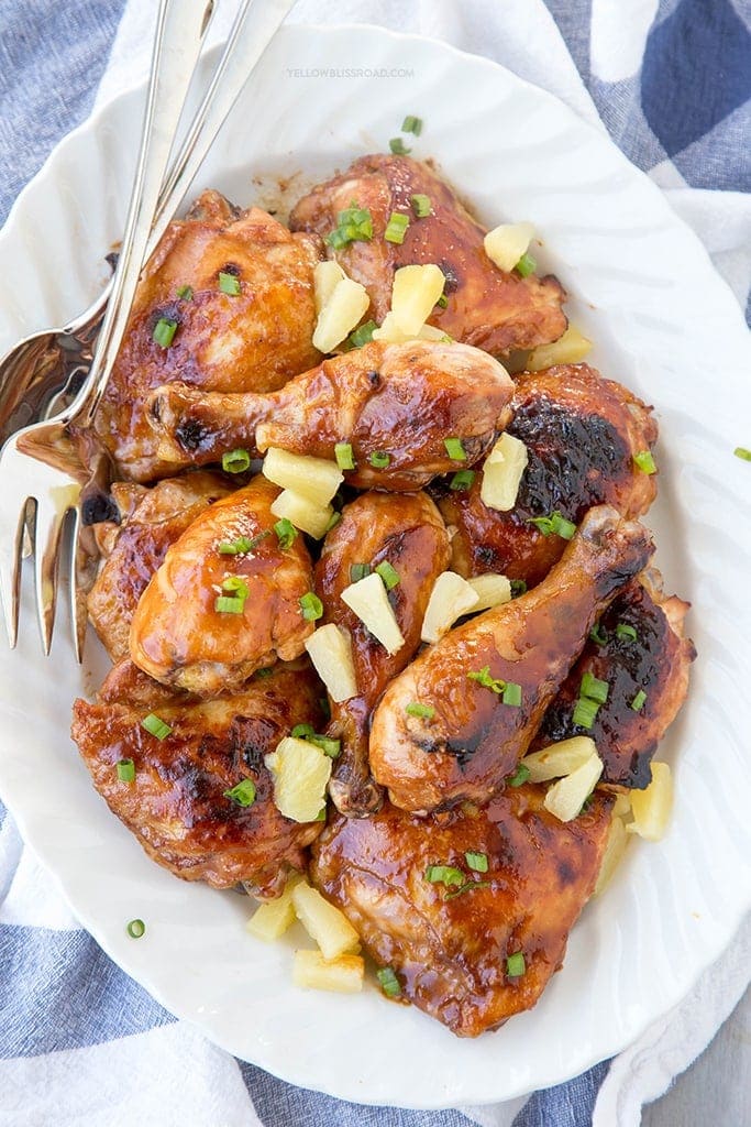 Hawaiian Barbecue Baked Chicken (Huli-Huli Chicken) - Chicken drumsticks and thighs that are marinated in a Hawaiian inspired sauce then baked to mouthwatering perfection