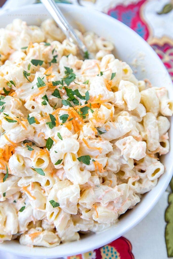 Lightened Up Hawaiian Macaroni Salad - Super creamy and much healthier than the classic version of this delicious side dish