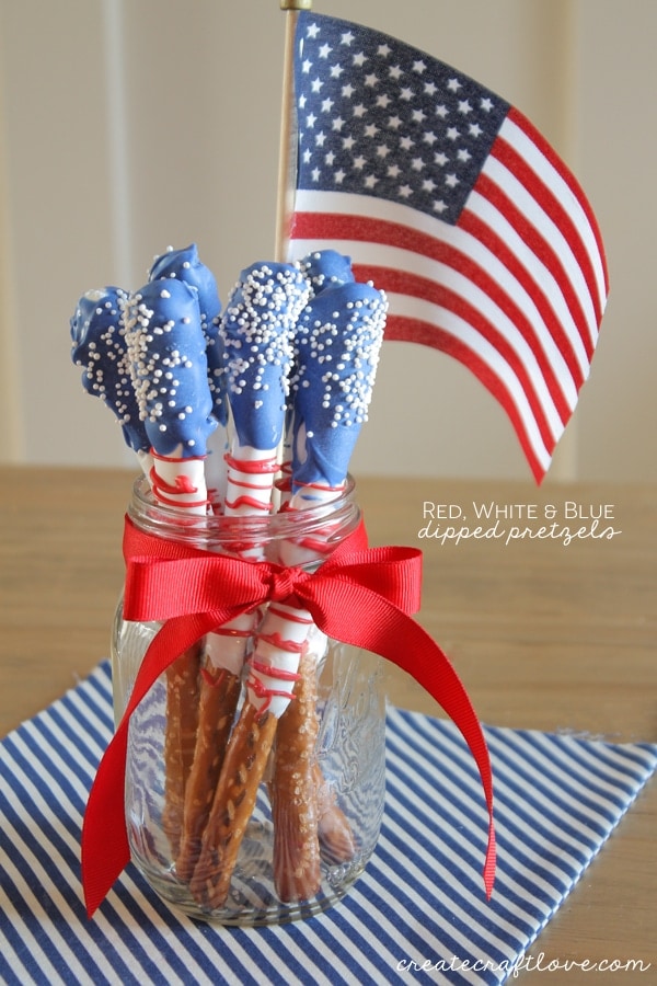 Red, White and Blue Chocolate Covered Pretzels