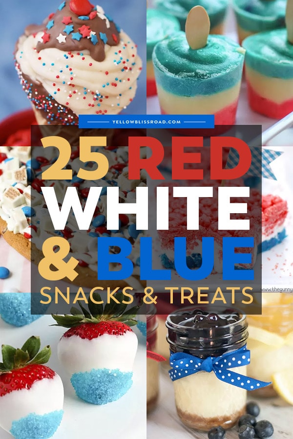 25 delicious Patriotic desserts and snacks that would be perfect for a 4th of July party!! Who is ready for some festive Red, White and Blue treats!? 4th of July party snacks