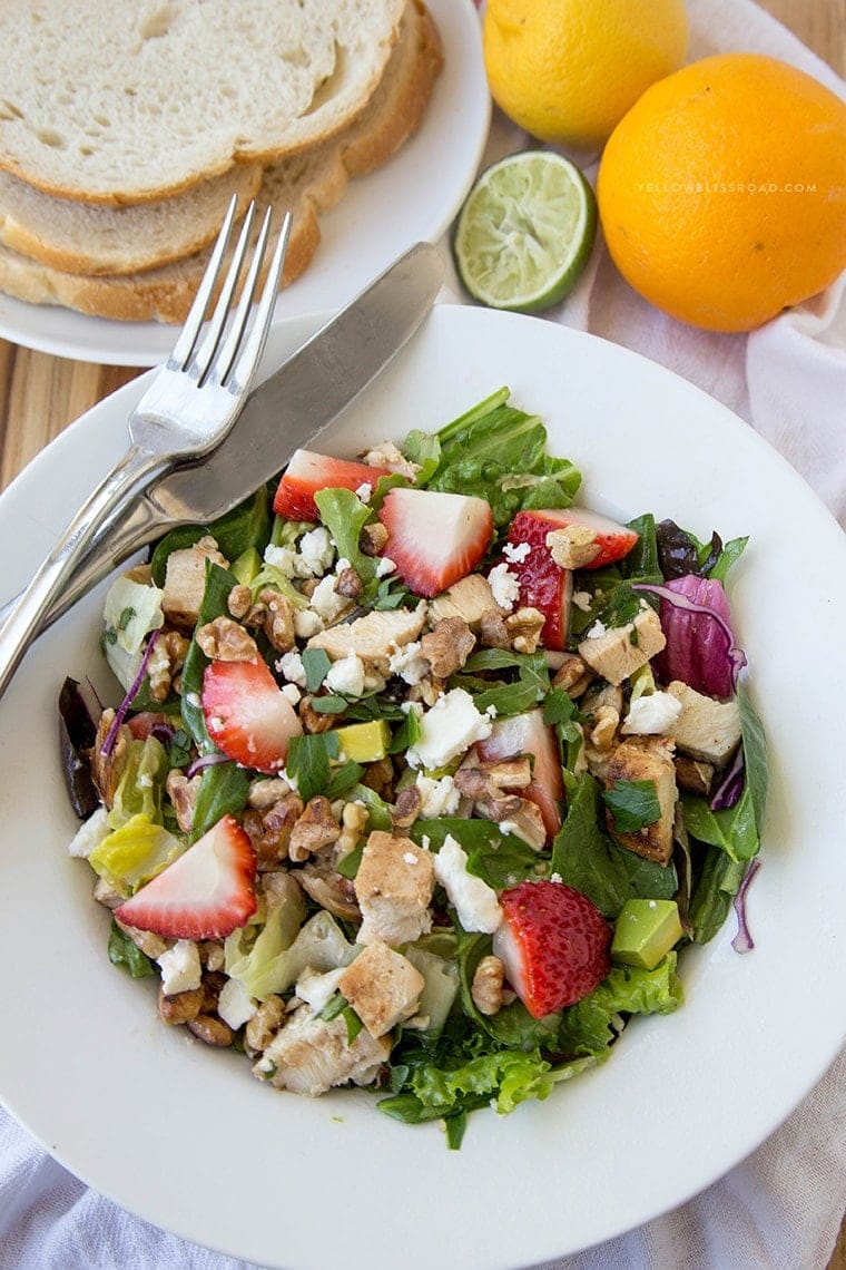 Strawberry & Feta Chicken Salad with Citrus Vinaigrette Yellow Bliss Road