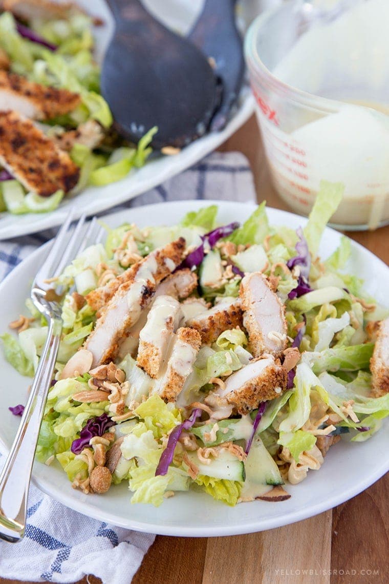 Crispy Baked Chicken Salad with Asian-Style Honey Mustard Dressing - a Copycat of Applebee's Oriental Salad