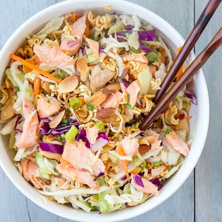 Ramen Noodle Salad with Salmon