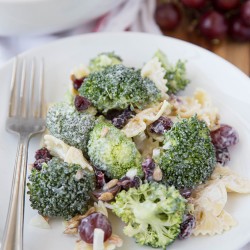 A plate of broccoli salad