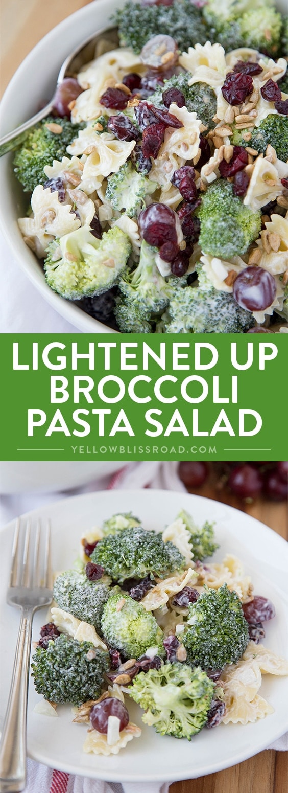 Lightened Up Creamy Broccoli & Grape Pasta Salad is a Classic Broccoli Salad lightened up with Greek Yogurt and sweetened with honey and grapes - this is the perfect side dish any time of the year