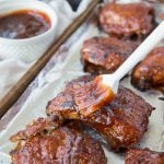 A pan of bbq ribs