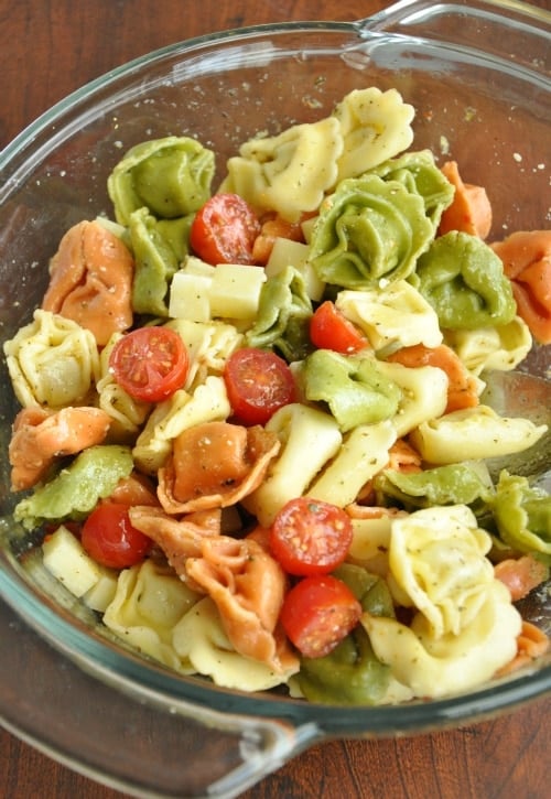 tortellini pasta salad-peas and crayons