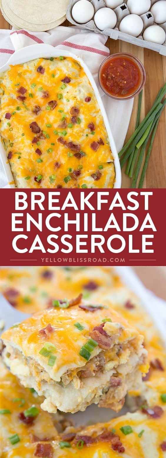 Breakfast Enchilada Casserole Recipe - a layered breakfast dish with a Mexican twist! Perfect for breakfast, brunch or dinner.