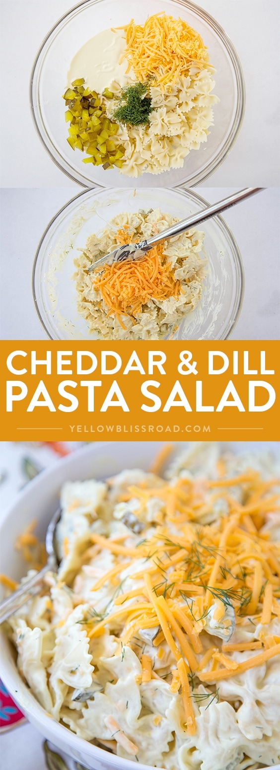 Cheddar & Dill Pasta Salad - Tender pasta, fresh dill and dill pickles make this a winning side dish for picnics and all summer long.