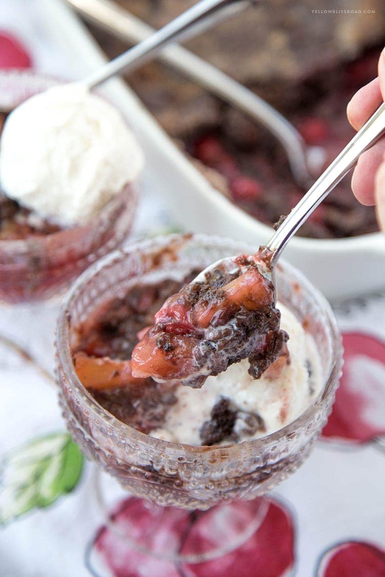 Chocolate Cherry Dump Cake with Pineapple - the easiest cobbler-like dessert you'll ever make!