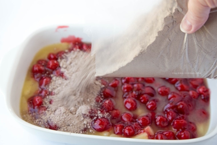 Chocolate Cherry Dump Cake with Pineapple - the easiest cobbler-like dessert you'll ever make!