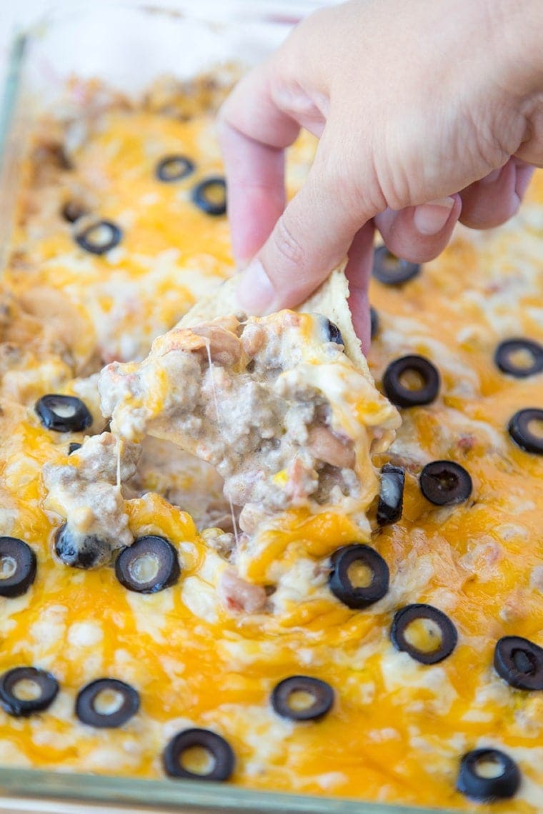 Creamy Taco Dip - a hearty, beefy, cheesy dip that's perfect for game day or any other day!