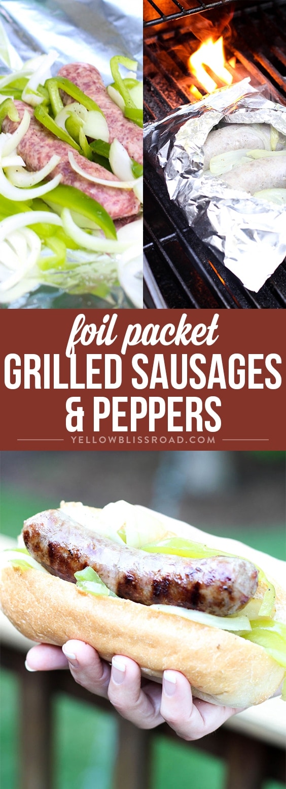 Foil Packet Grilled Sausage & Peppers - A satisfying grilled dinner that is perfect for feeding a crowd at a backyard barbecue and easy enough for a weeknight dinner.