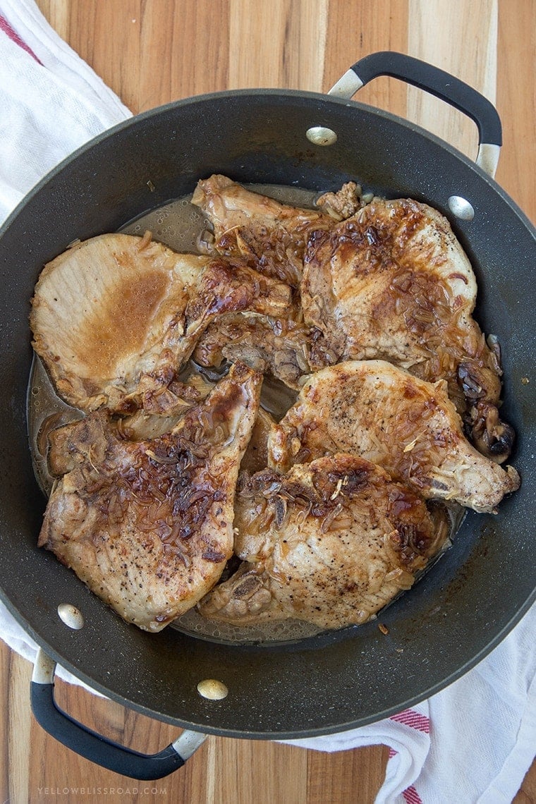 French Onion and Mushroom Pork Chops with Gravy - An easy weeknight dinner with just 4 ingredients.