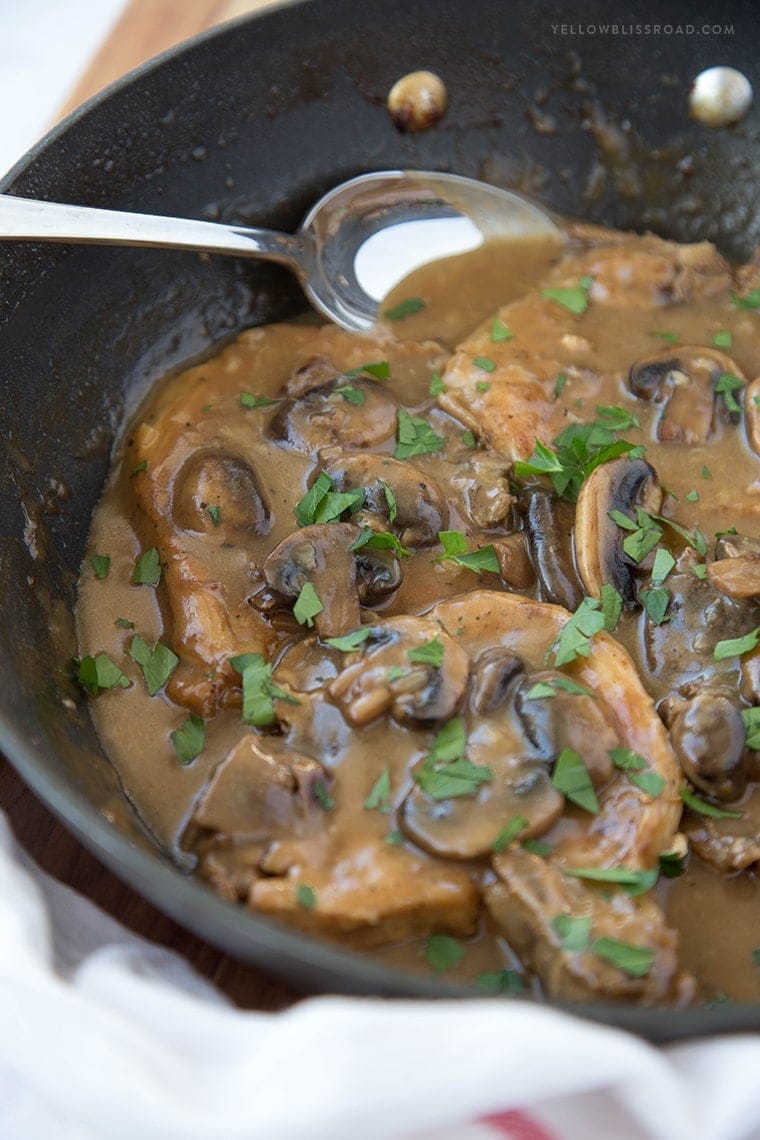 French Onion and Mushroom Pork Chops with Gravy - An easy weeknight dinner with just 4 ingredients.