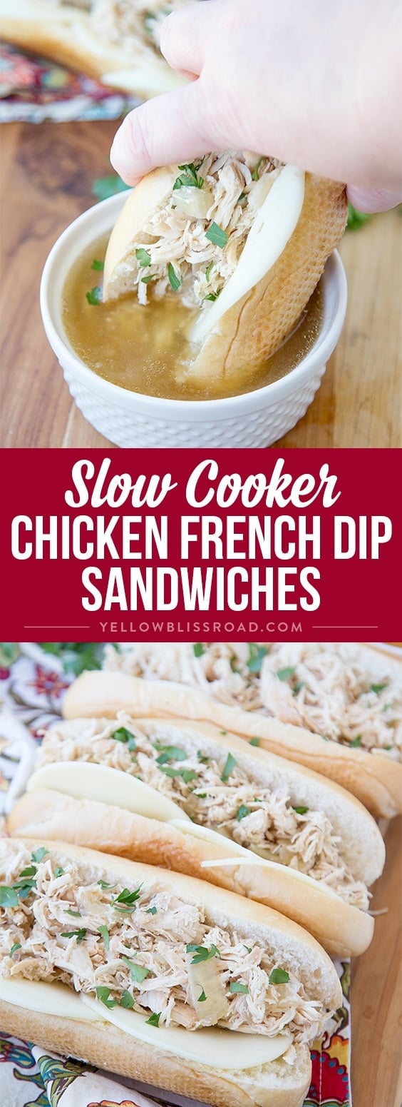 Slow Cooker Chicken French Dip Sandwiches recipe - Easy comfort food that's perfect for a busy weeknight dinner