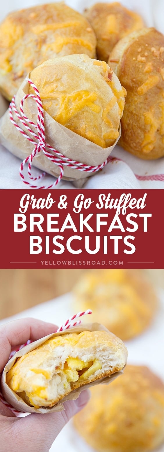 Super Easy Grab & Go Stuffed Breakfast Biscuits - Easy biscuits stuffed with your favorite breakfast foods, like scrambled eggs and bacon. Perfect for busy mornings and getting beck to school.