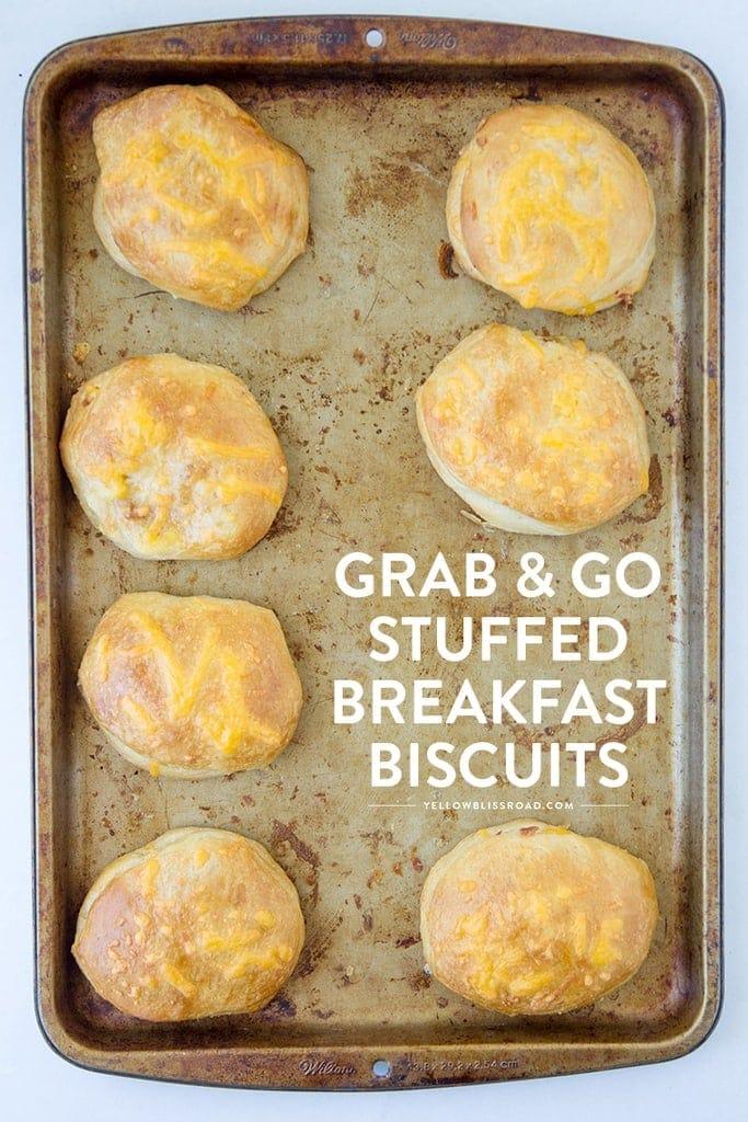 Super Easy Grab & Go Stuffed Breakfast Biscuits - Easy biscuits stuffed with your favorite breakfast foods, like scrambled eggs and bacon. Perfect for busy mornings and getting back to school.