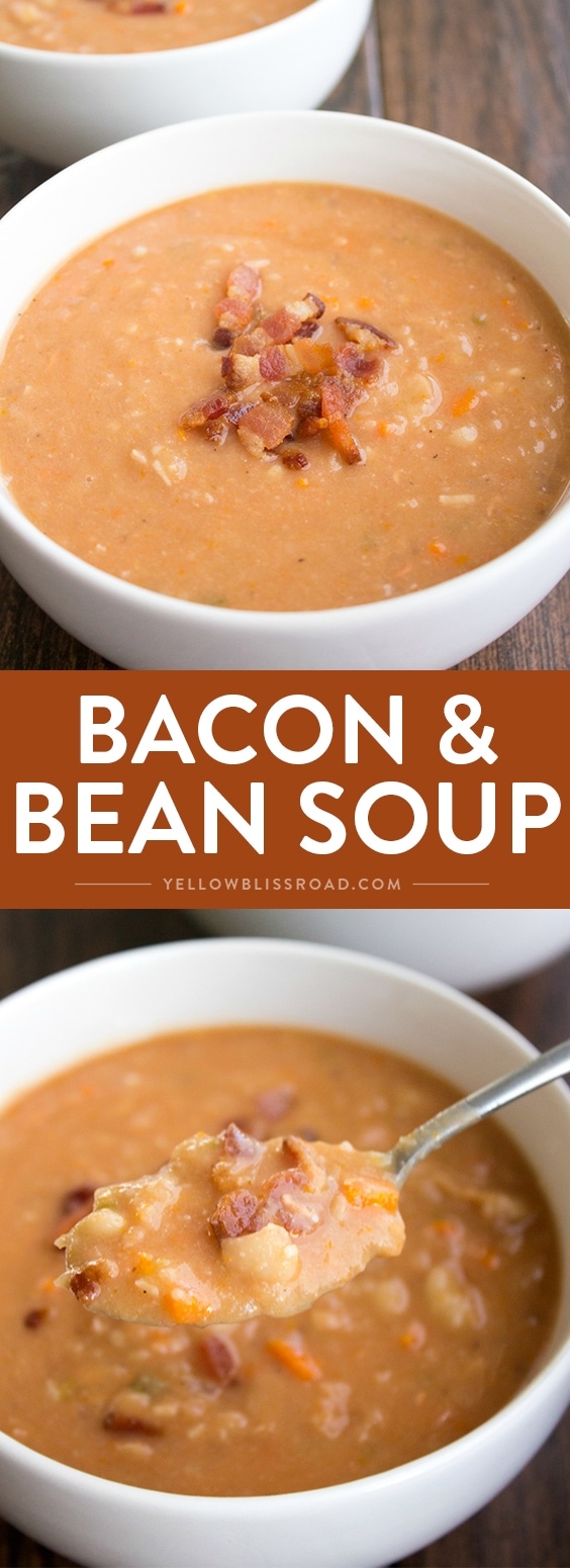 Bacon and Bean Soup - A warm and comforting fall recipe. Easy to make and full of flavor, this recipe is always a crowd pleaser! Comfort food or dinner recipe.