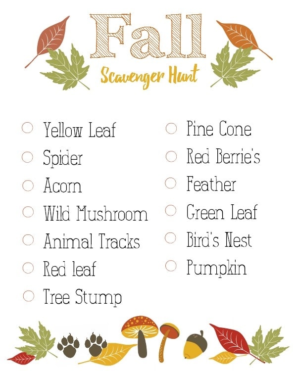 Fall Scavenger Hunt Printable