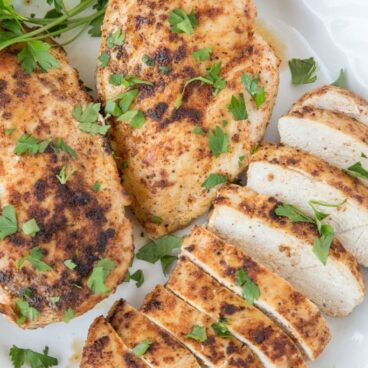 A plate of cooked chicken