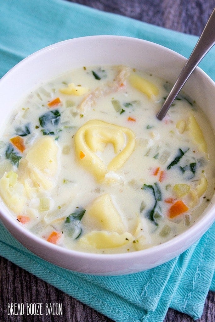 A big bowl of Creamy Chicken Tortellini Soup is the best way to warm up on a cold day!