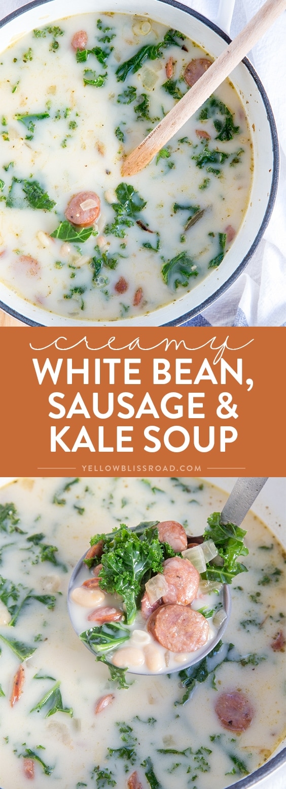 This White Bean, Kale & Sausage Soup is creamy, spicy and all around delicious. It's perfect for warming up during those cold winter months.