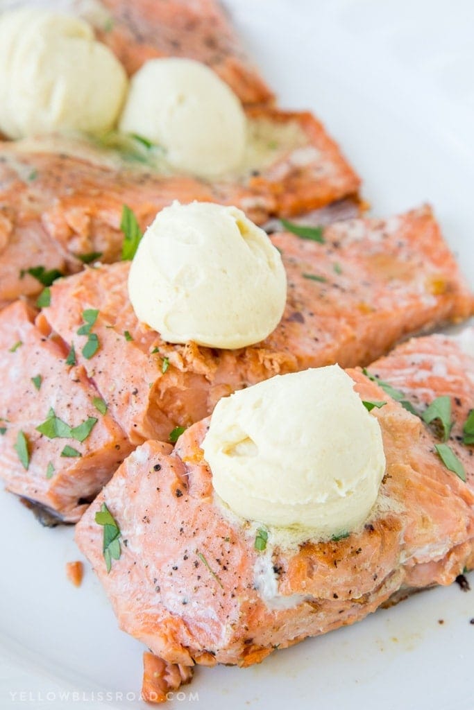 Pan Seared Salmon with Honey Dijon Butter - Simple, easy weeknight dinner recipe