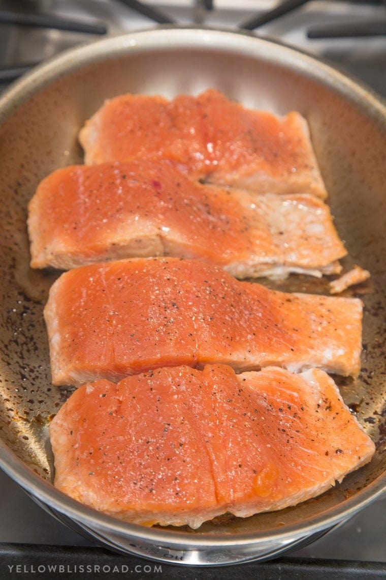 Pan Seared Salmon with Honey Dijon Butter - Simple, easy weeknight dinner recipe