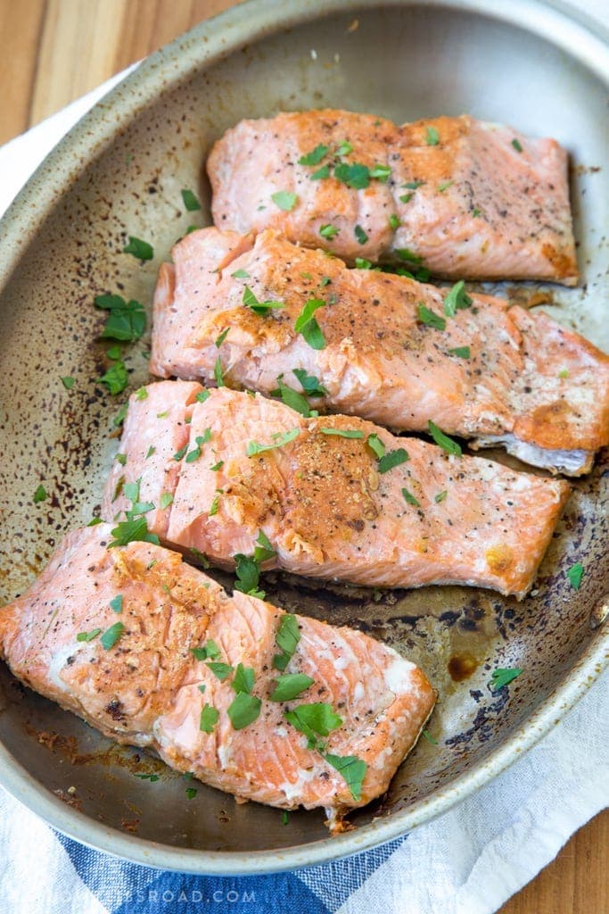 Pan Seared Salmon with Honey Dijon Butter - Simple, easy weeknight dinner recipe