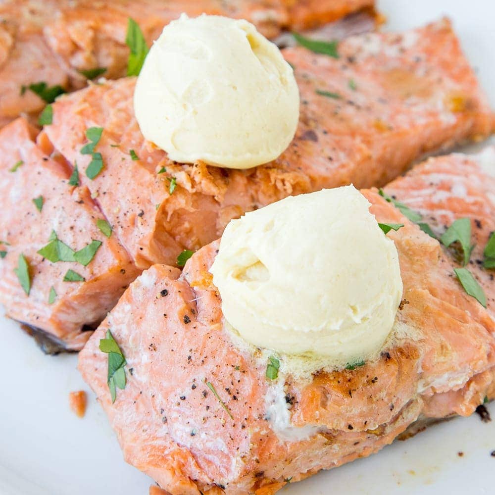 Pan Seared Salmon with Honey Dijon Butter - Simple, easy weeknight dinner recipe