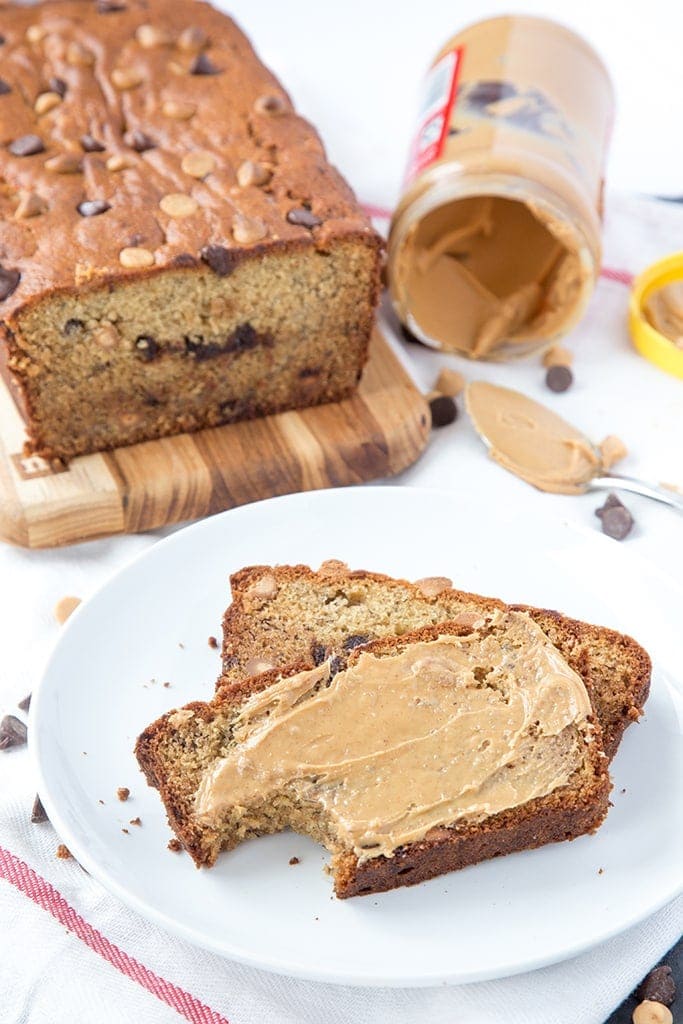 Peanut Butter Banana Bread - a protein packed and delicious snack! This take on classic banana bread will soon become your favorite quick bread recipe!