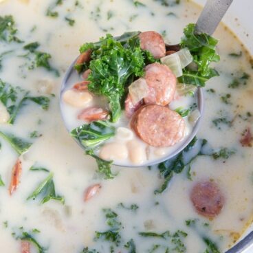 Social media image of white bean, sausage, & kale soup