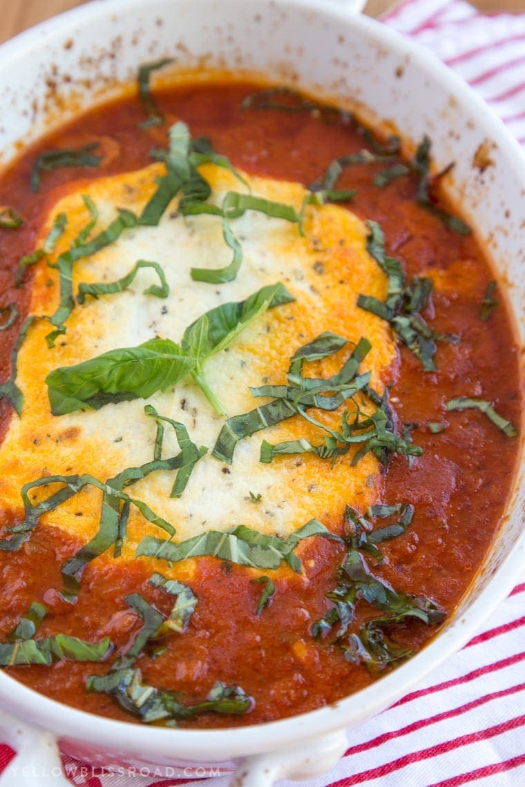 Baked Goat Cheese & Marinara Dip with Crostini - A festive holiday appetizer!