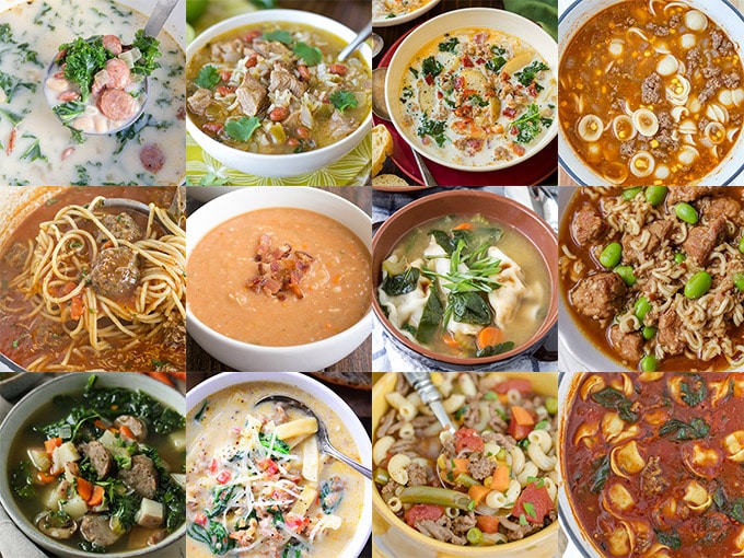 Collage of images of beef and pork soup recipes