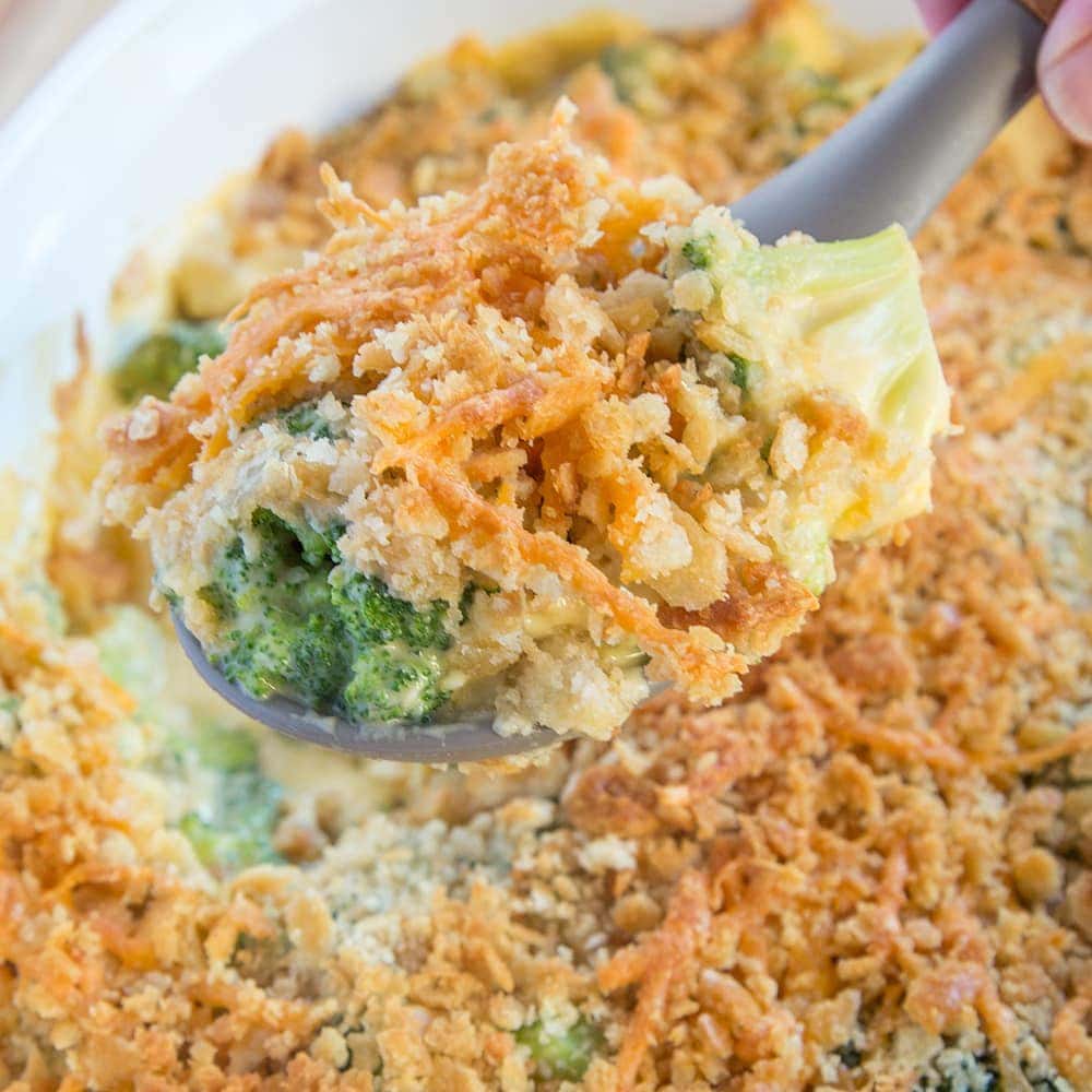 Cheesy Broccoli Casserole with Crushed Cracker Topping