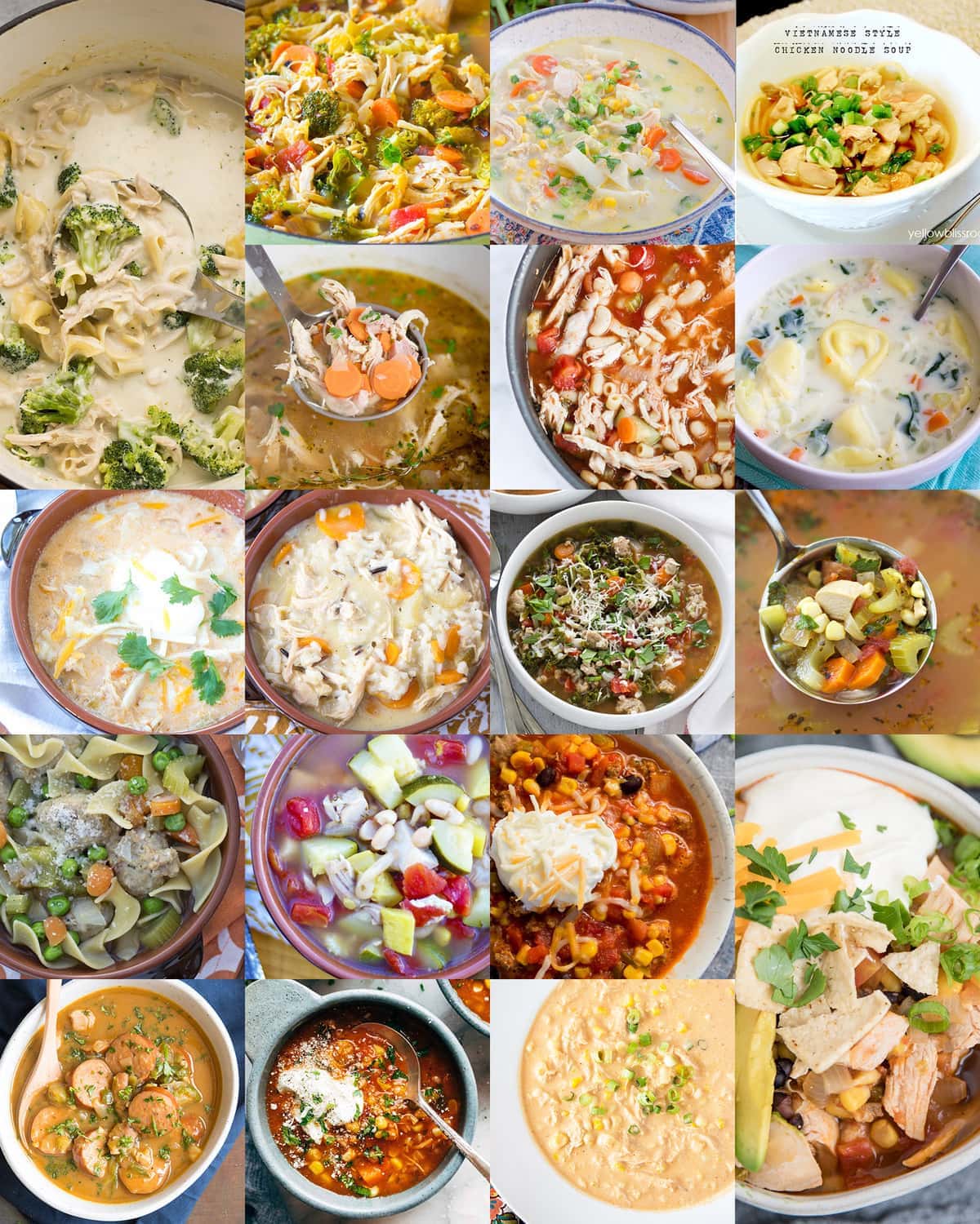 42 Comforting Soup Recipes to keep your belly full all year long. Chicken and turkey soup recipes collage