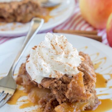 A plate of Apple Cake and ice cream