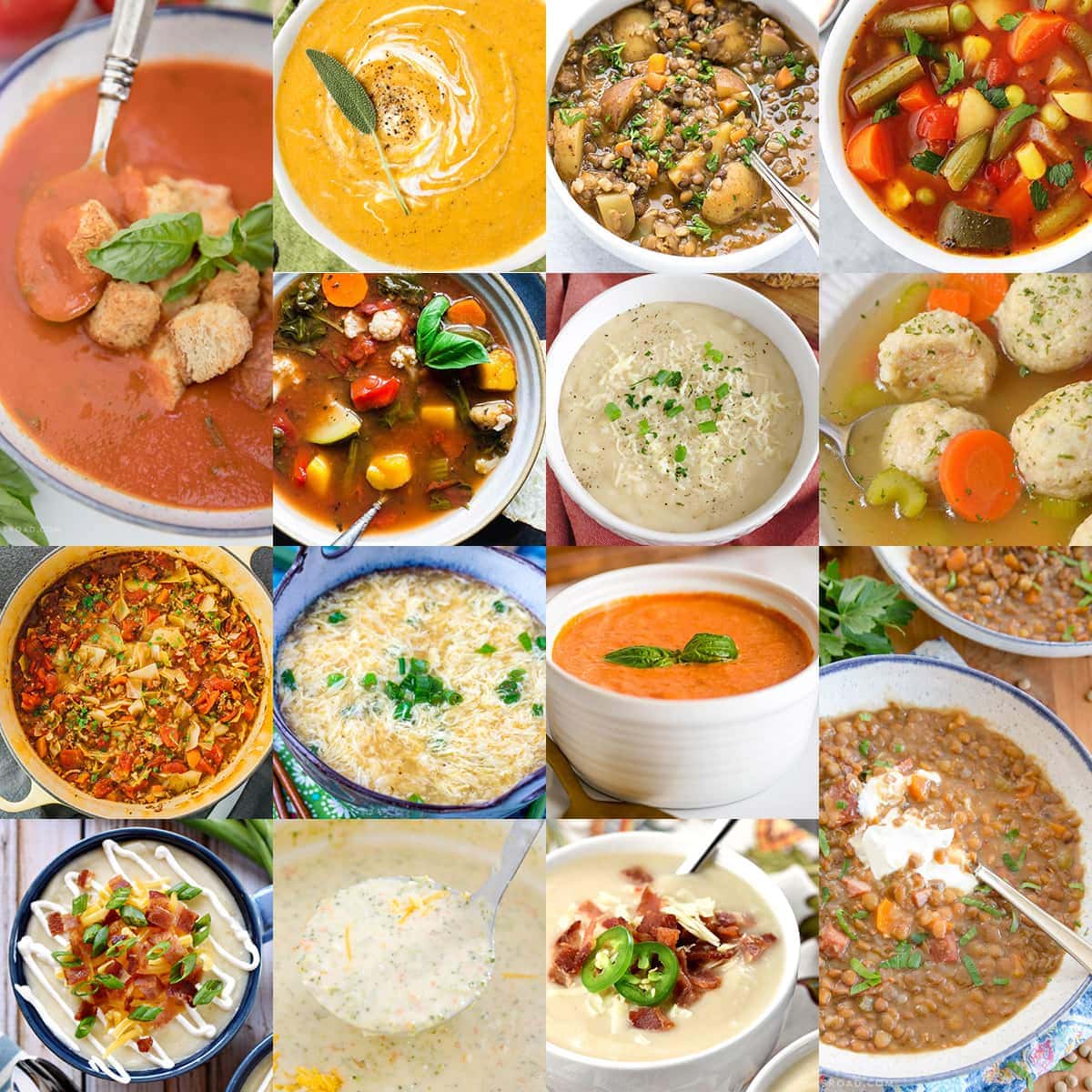 collage of images of vegetable and vegetarian soup recipes