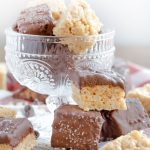 Close up of chocolate dipped rice krispie treats