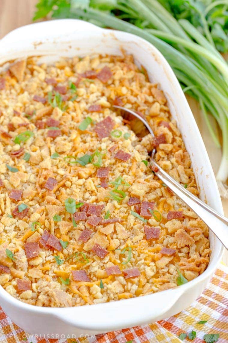 Creamy Potato, Corn, and Bacon Casserole. The perfect side dish for any holiday. #ad #simplyholidays @simplypotatoes