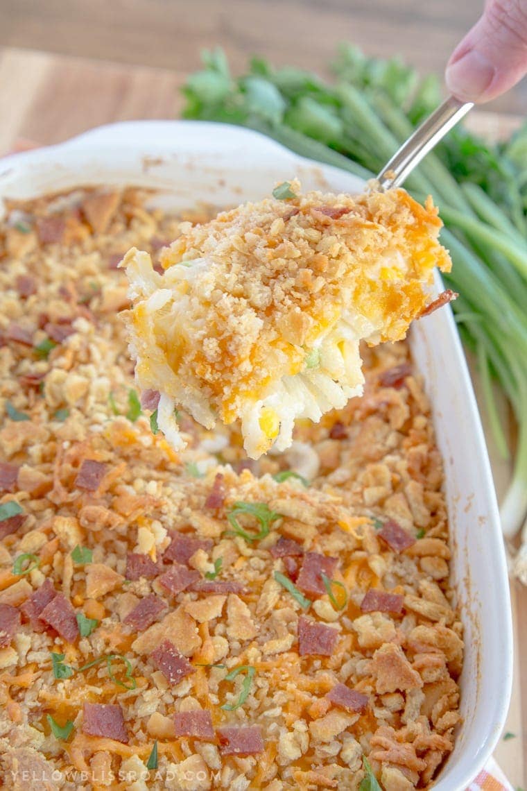 Creamy Potato, Corn, and Bacon Casserole. The perfect side dish for any holiday. #ad #simplyholidays @simplypotatoes