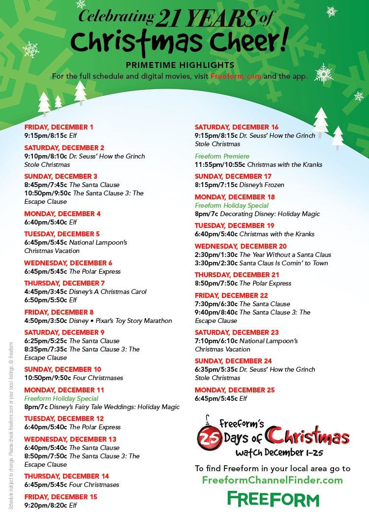 Freeform Christmas movie list