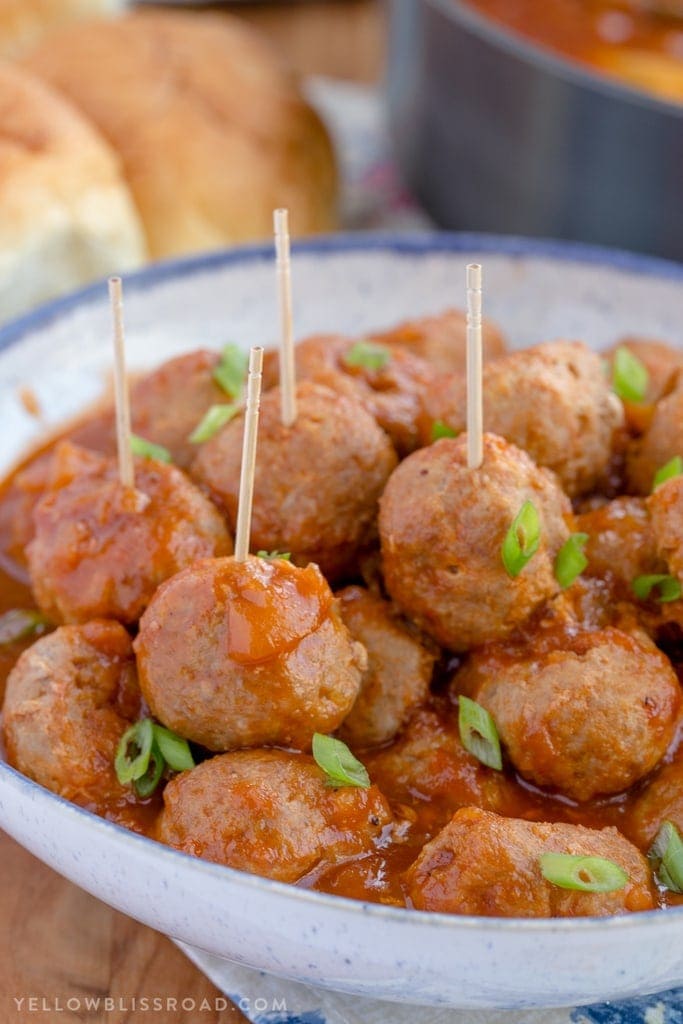 A plate of bbq meatballs