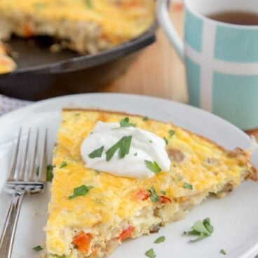 A slice of frittata on a plate